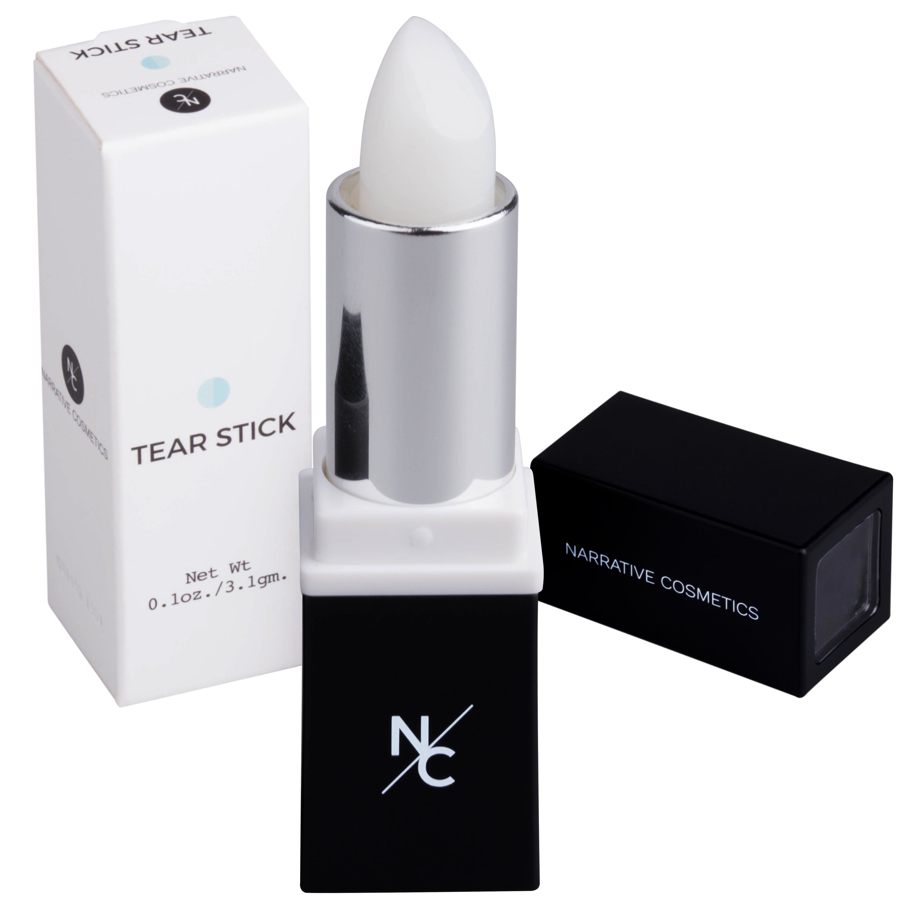 Tear Stick product with packaging box, open stick, and cap
