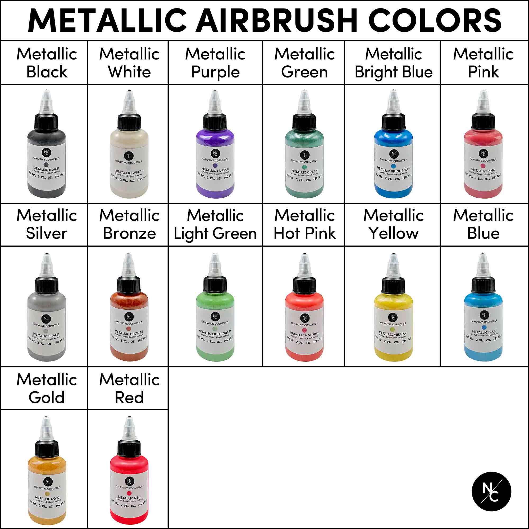 Metallic Alcohol Airbrush Paints — 2 fl oz / 60 ml