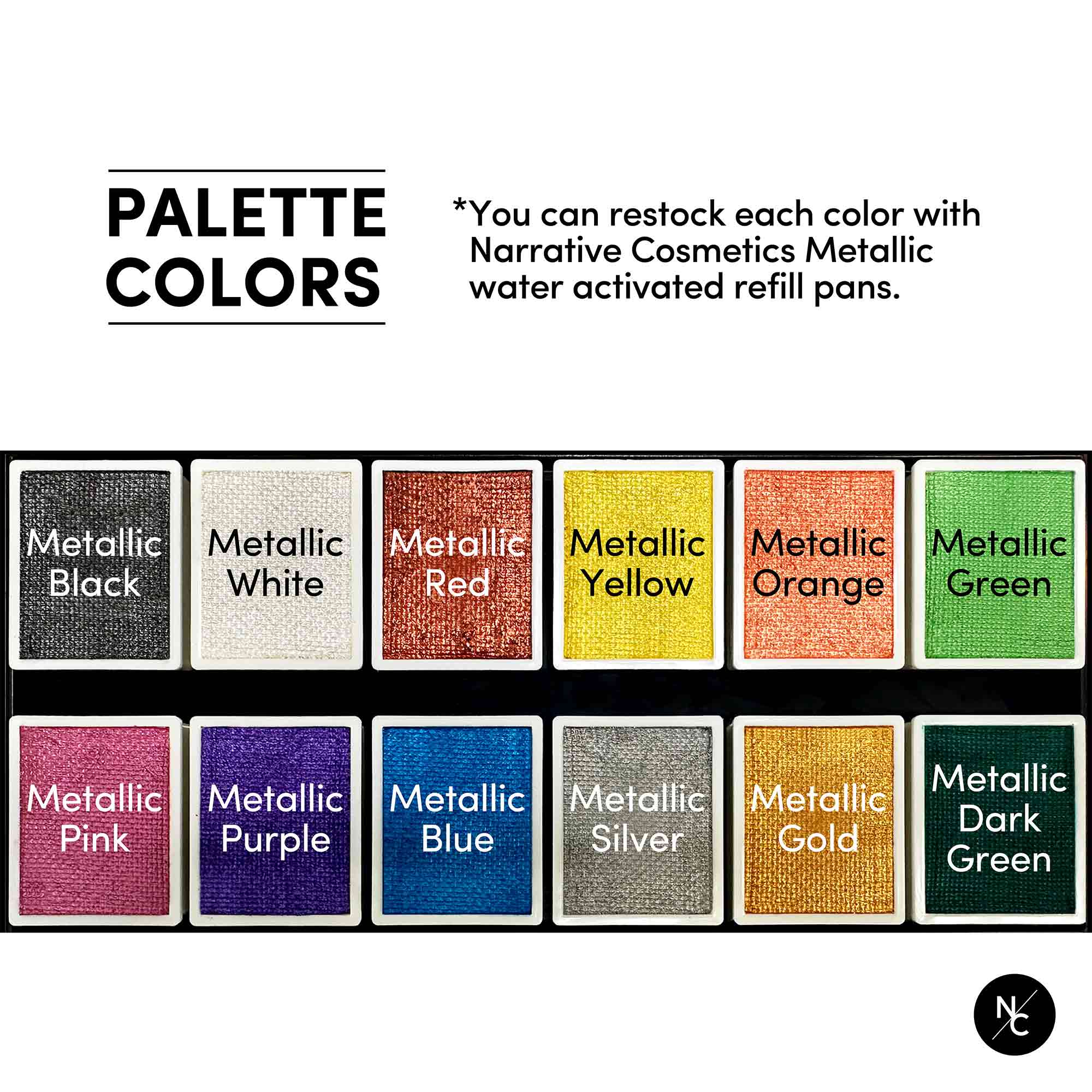 12 Color Metallic Water Activated Palette