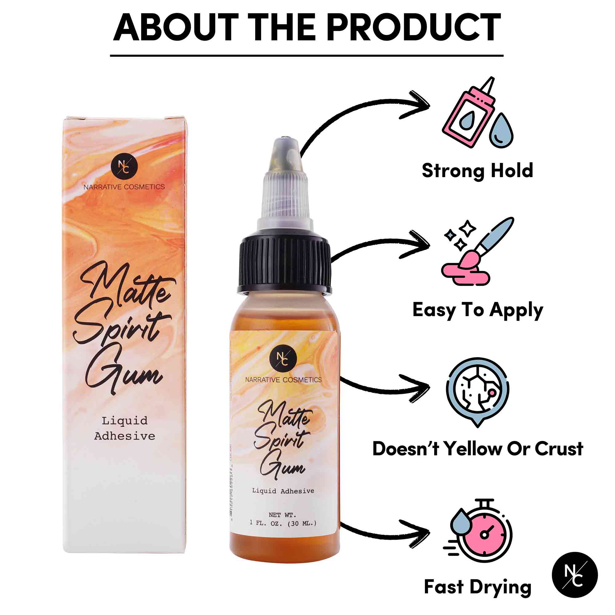 Professional-Grade Matte Spirit Gum Adhesive - 1 Fl. Oz.