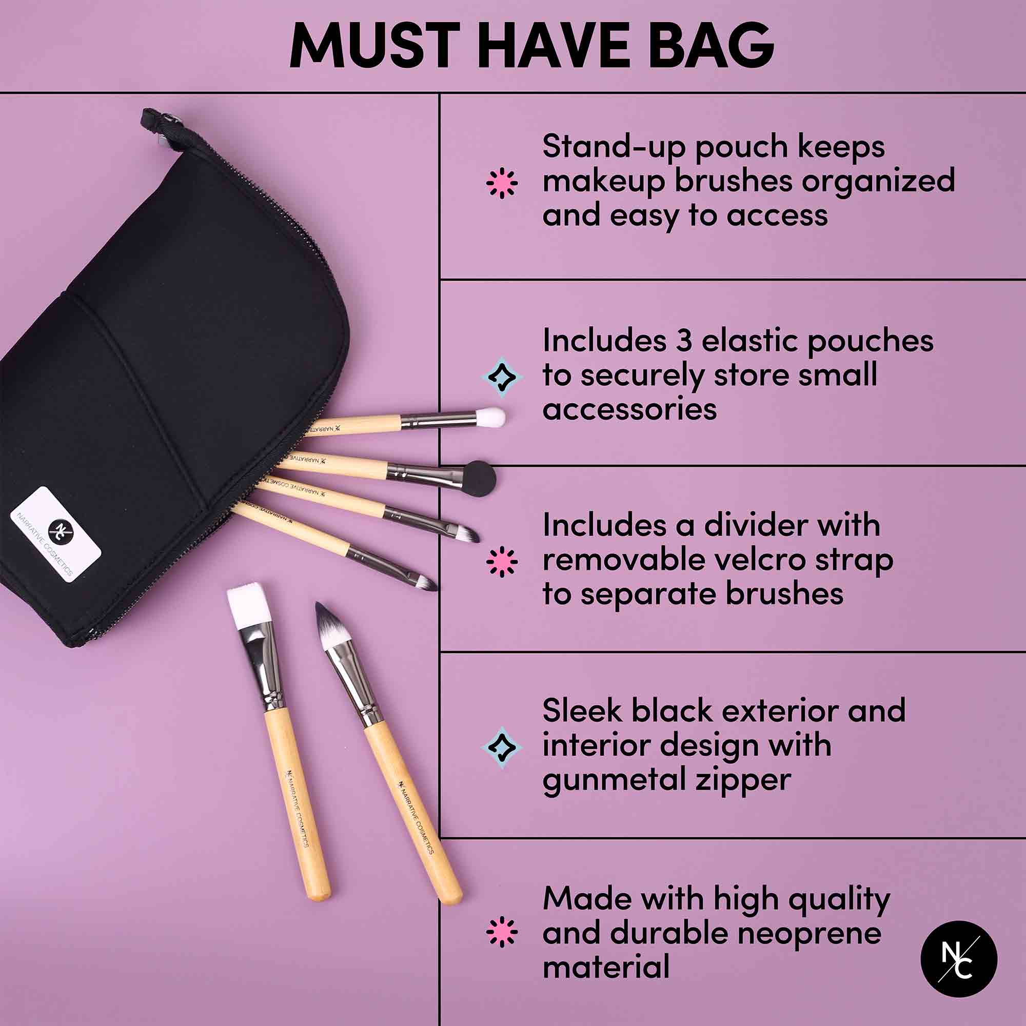 Stand-up Foldable Makeup Brush Bag for Professional Makeup Artists