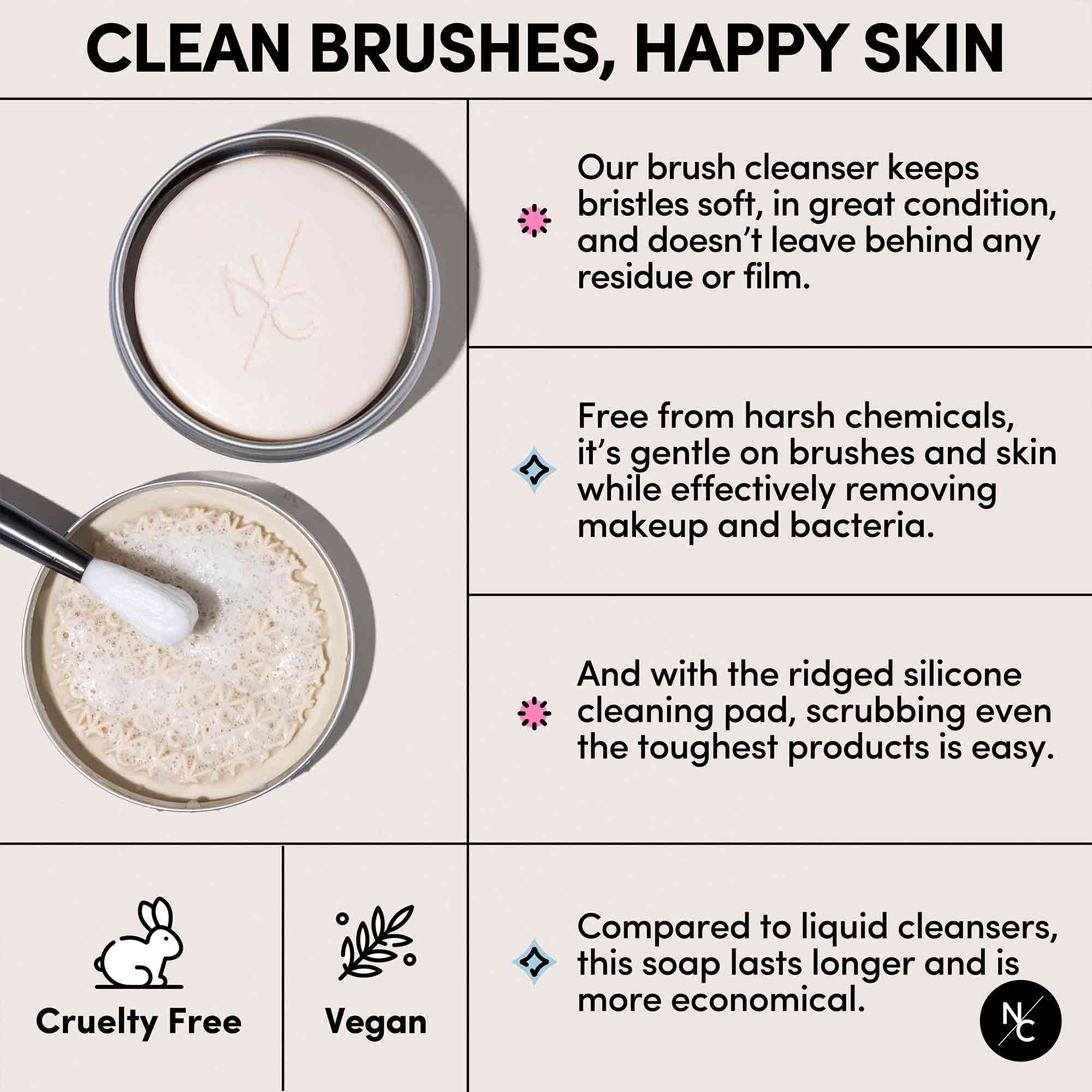 Solid Makeup Brush Cleanser Soap for Cosmetic Brushes with Silicone Cleaning Pad - Vanilla Fragrance, 2.45 Oz., Professional Makeup