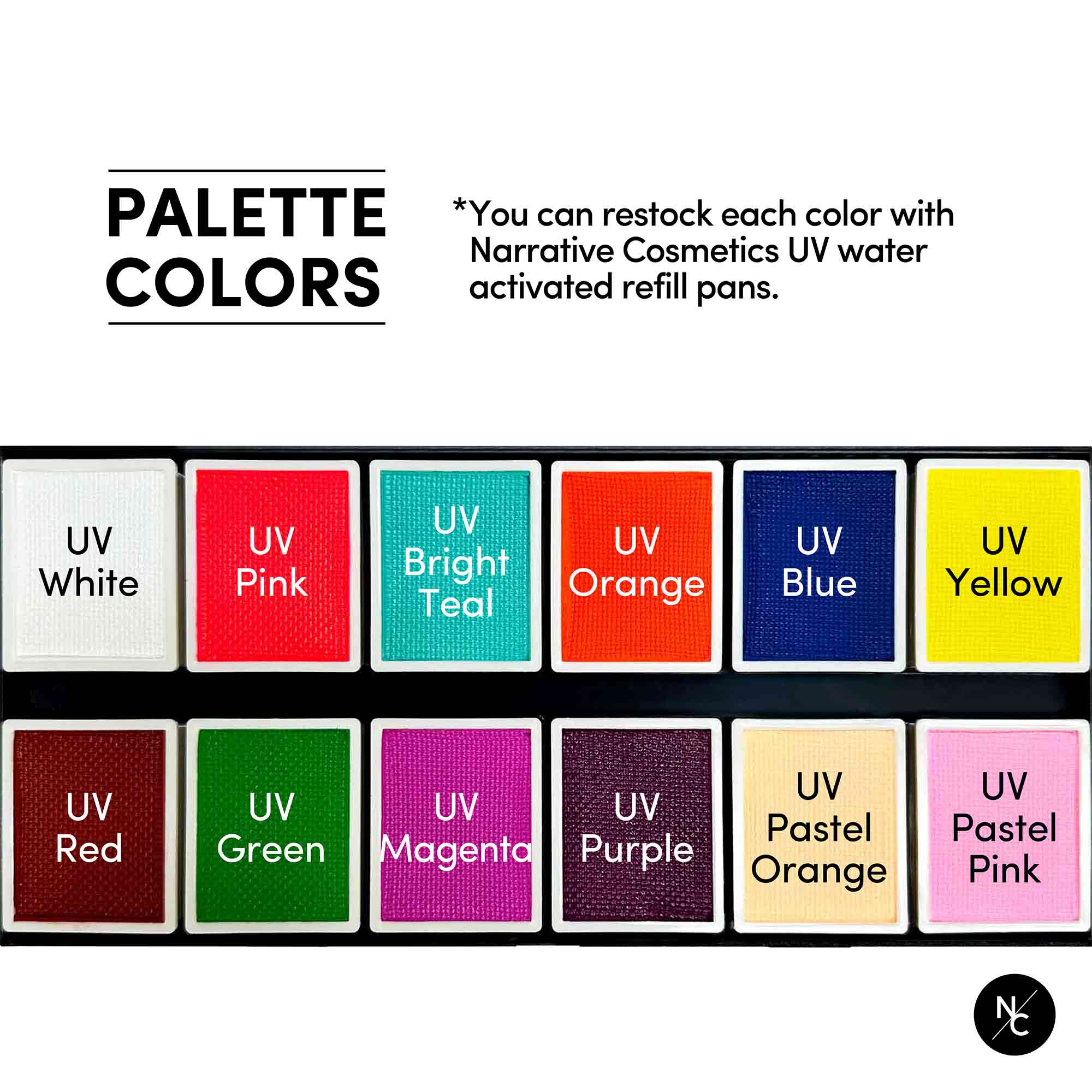 12 Color UV Water Activated Glow Palette