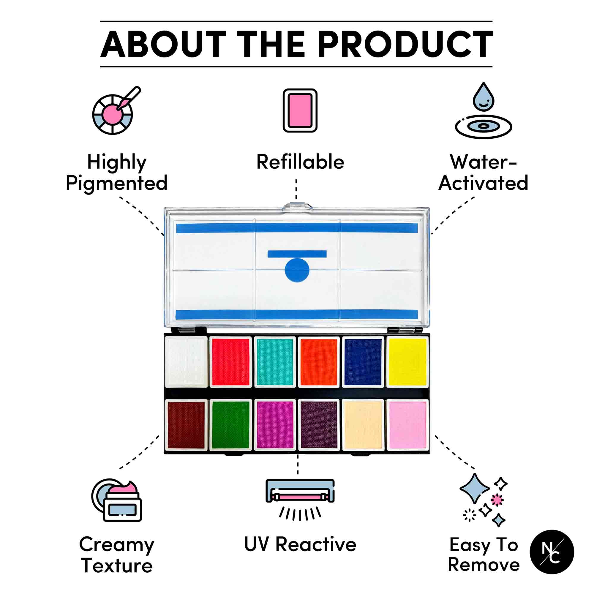 12 Color UV Water Activated Glow Palette