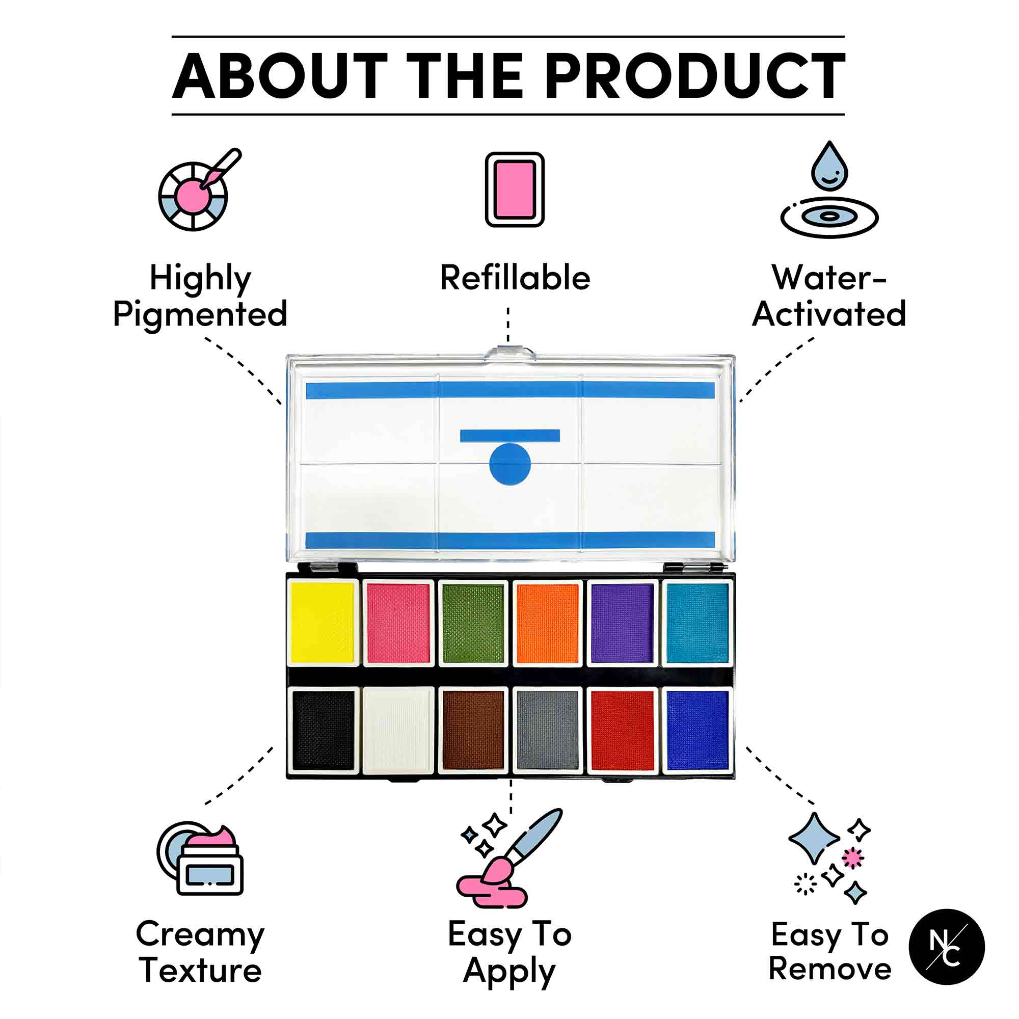 12 Color Primary Water Activated Palette