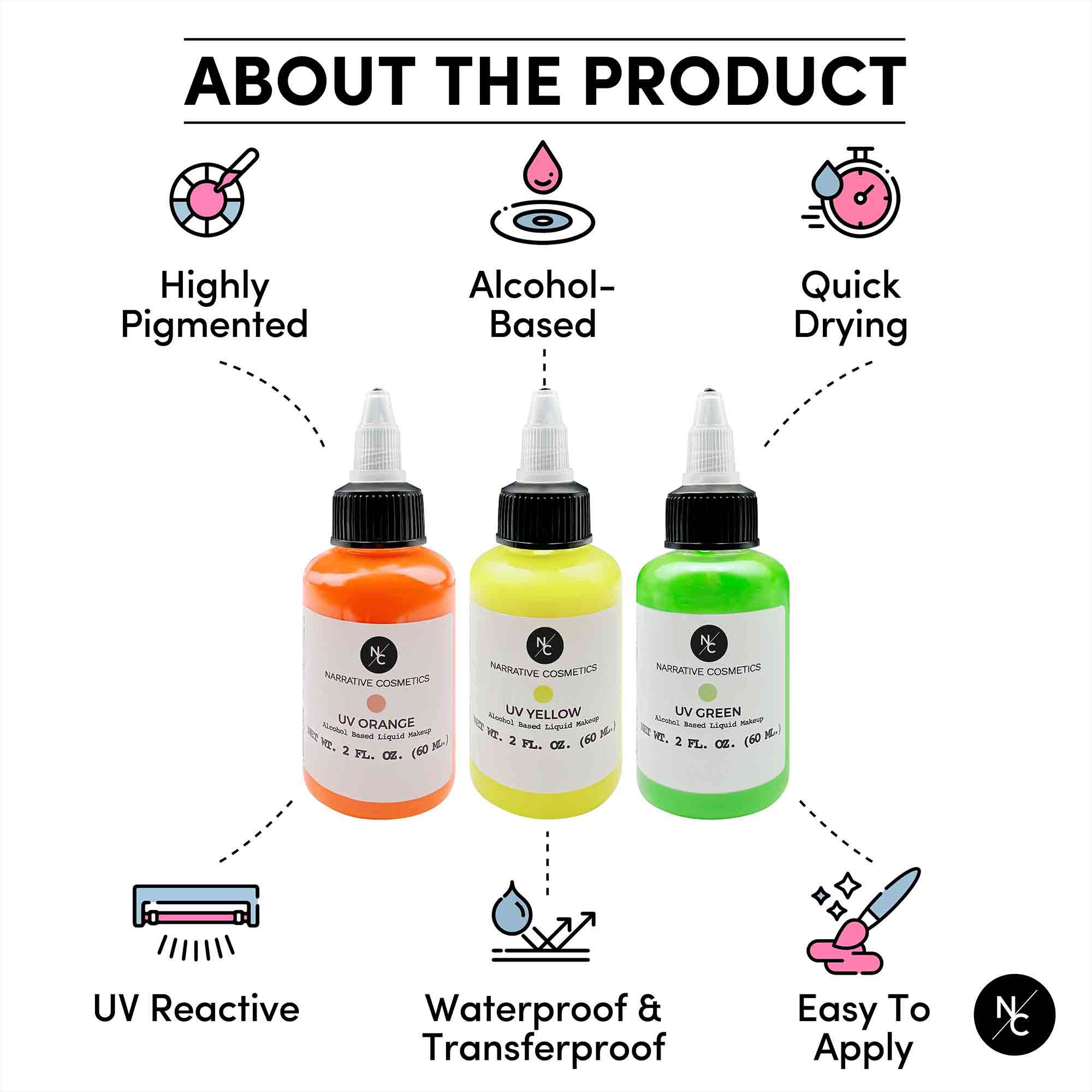 UV Fluorescent Alcohol Airbrush Paints — 2 fl oz / 60 ml