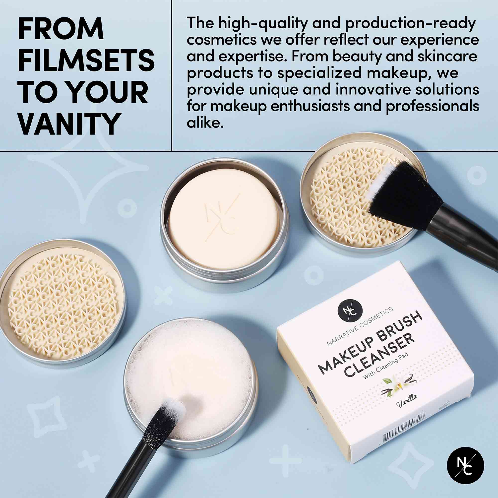 Solid Makeup Brush Cleanser Soap for Cosmetic Brushes with Silicone Cleaning Pad - Vanilla Fragrance, 2.45 Oz., Professional Makeup