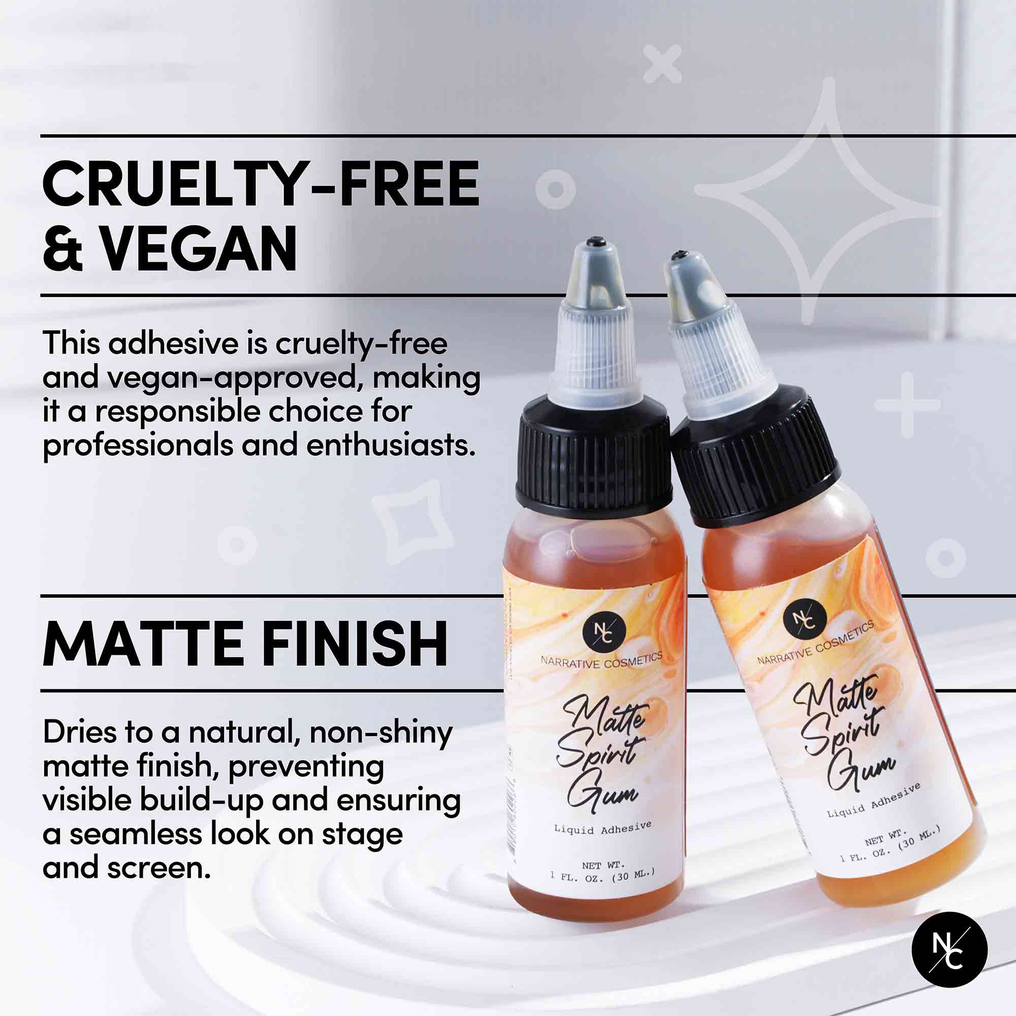 Professional-Grade Matte Spirit Gum Adhesive - 1 Fl. Oz.