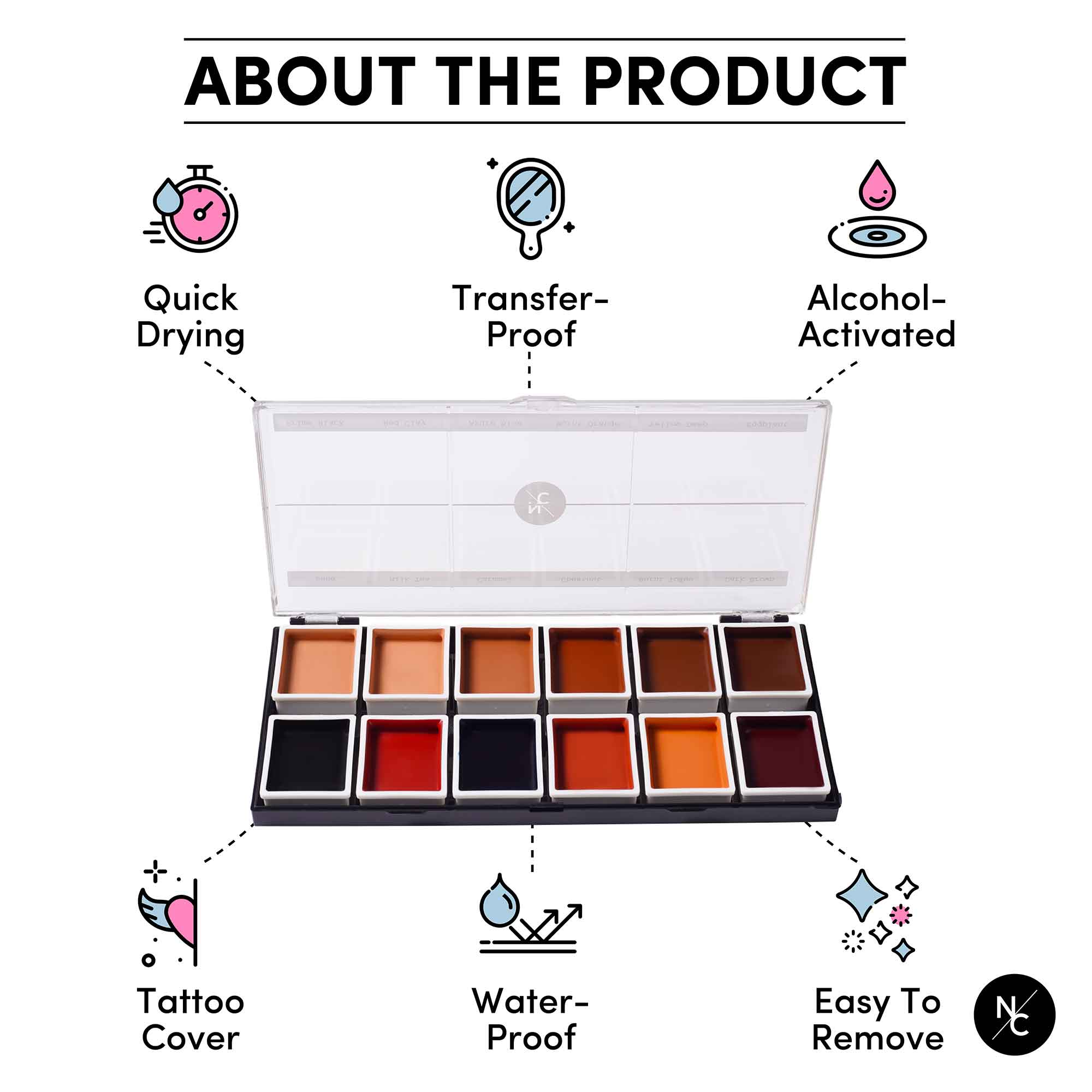 12 Color Dark Flesh Tone Alcohol Activated Palette