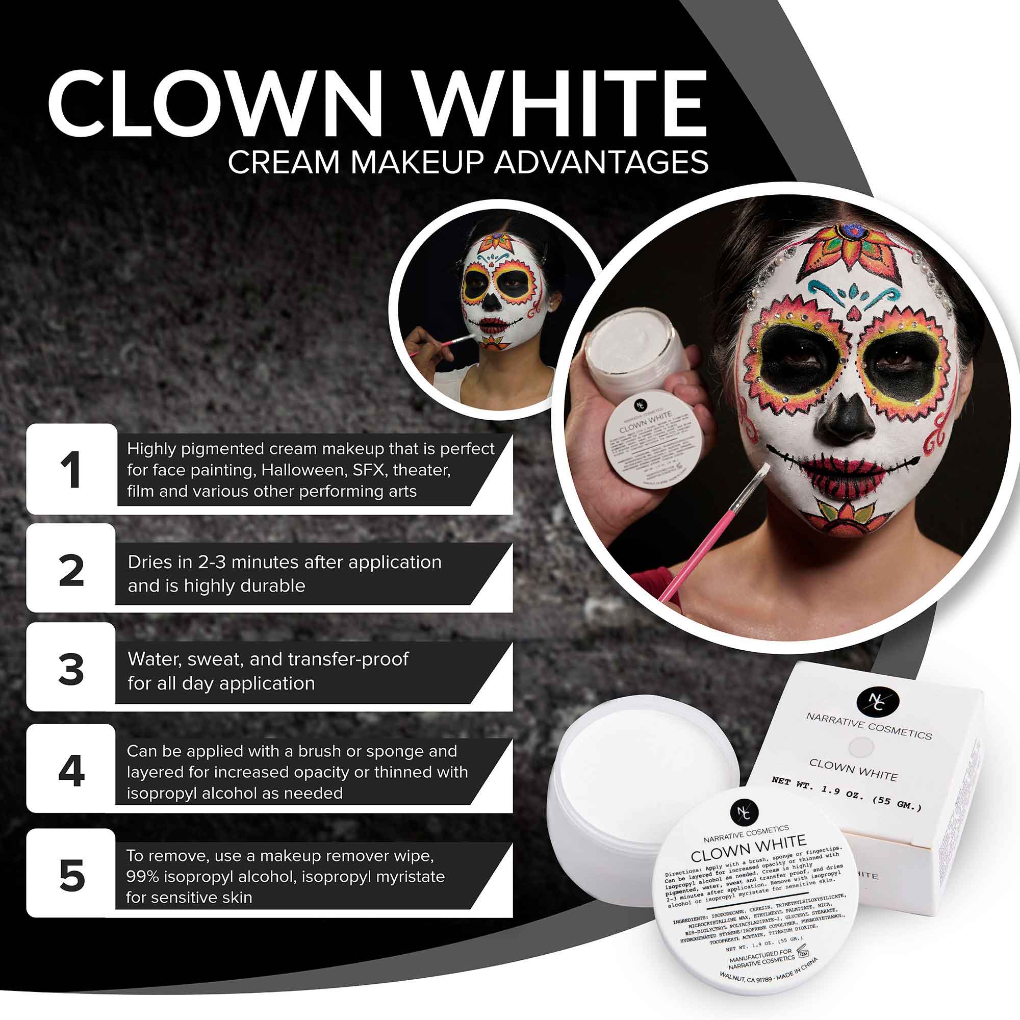 Quick Drying Clown White Cream Makeup
