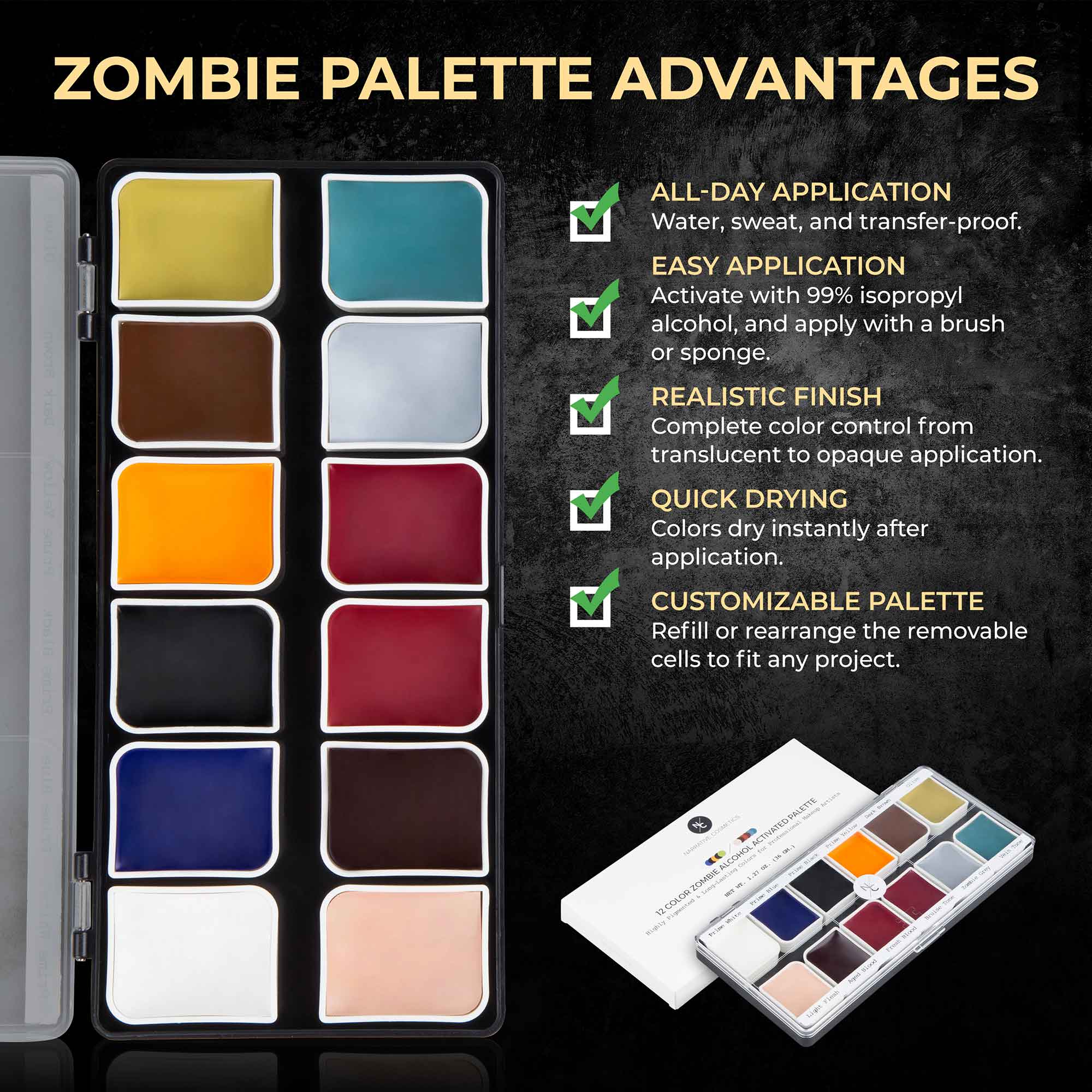 12-Color Zombie Alcohol-Activated Professional SFX Makeup Palette