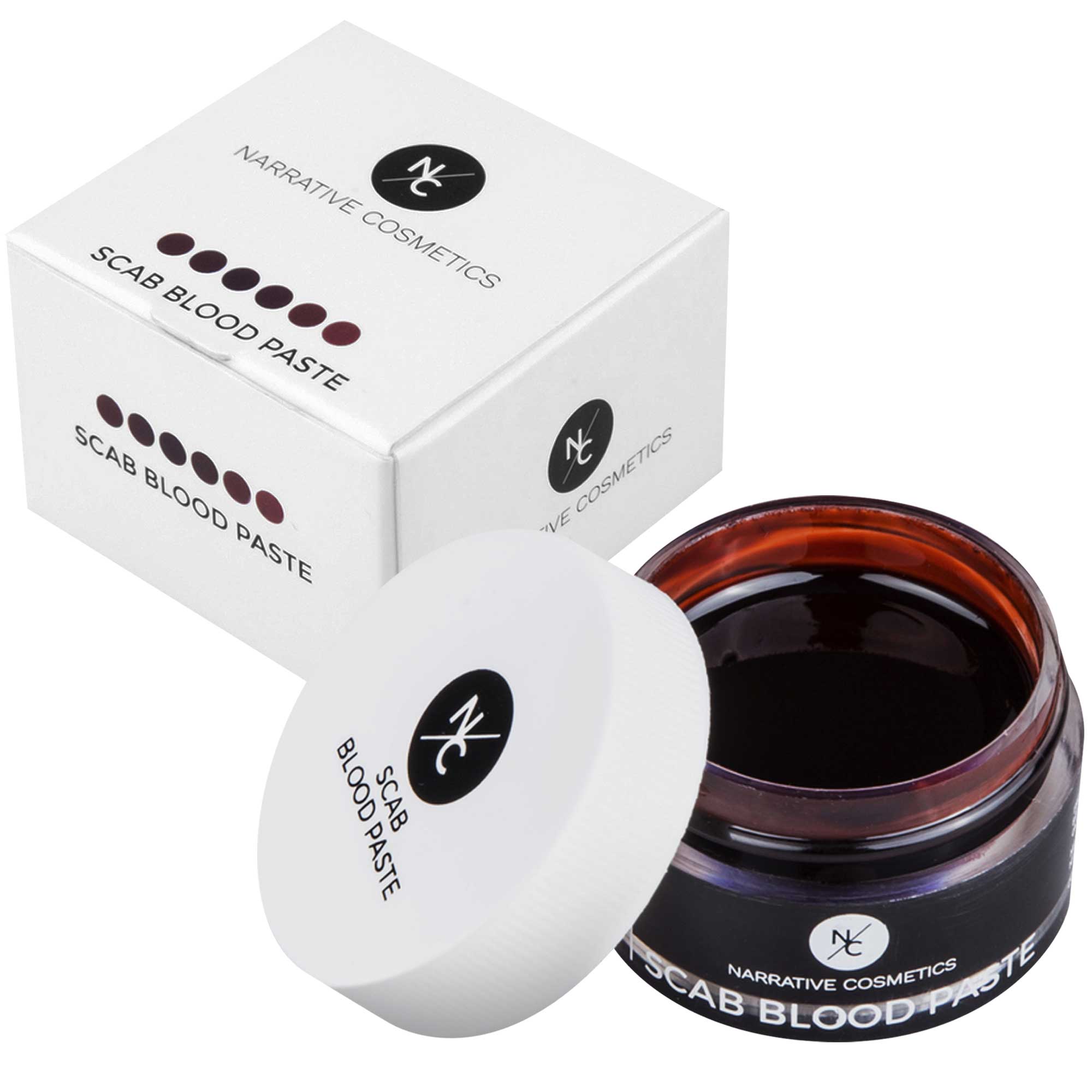 Scab Blood Paste pot and retail box showing dark scab effects paste