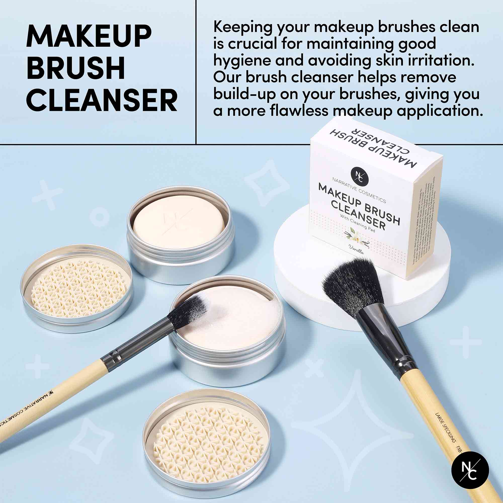 Solid Makeup Brush Cleanser Soap for Cosmetic Brushes with Silicone Cleaning Pad - Vanilla Fragrance, 2.45 Oz., Professional Makeup