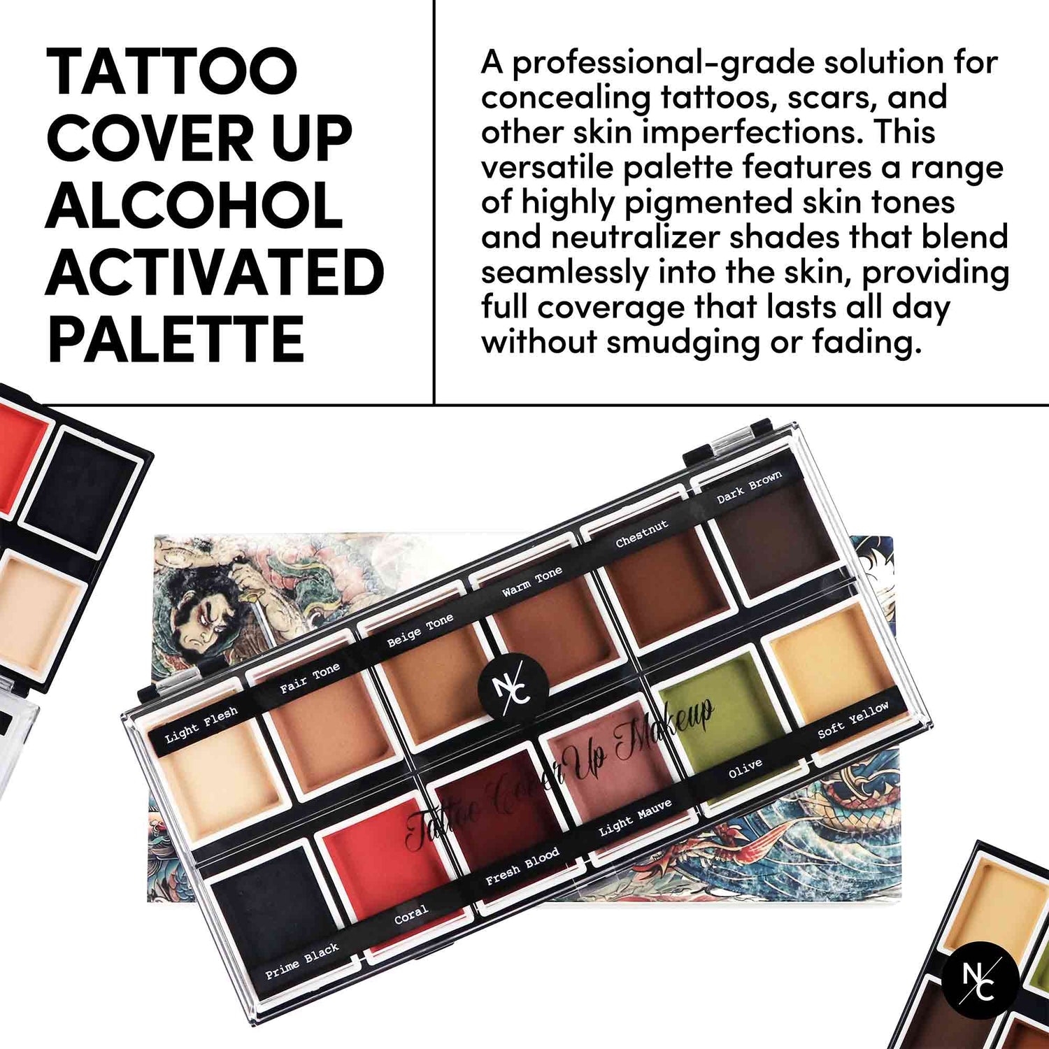 12-Color Tattoo Cover-Up Alcohol-Activated Palette