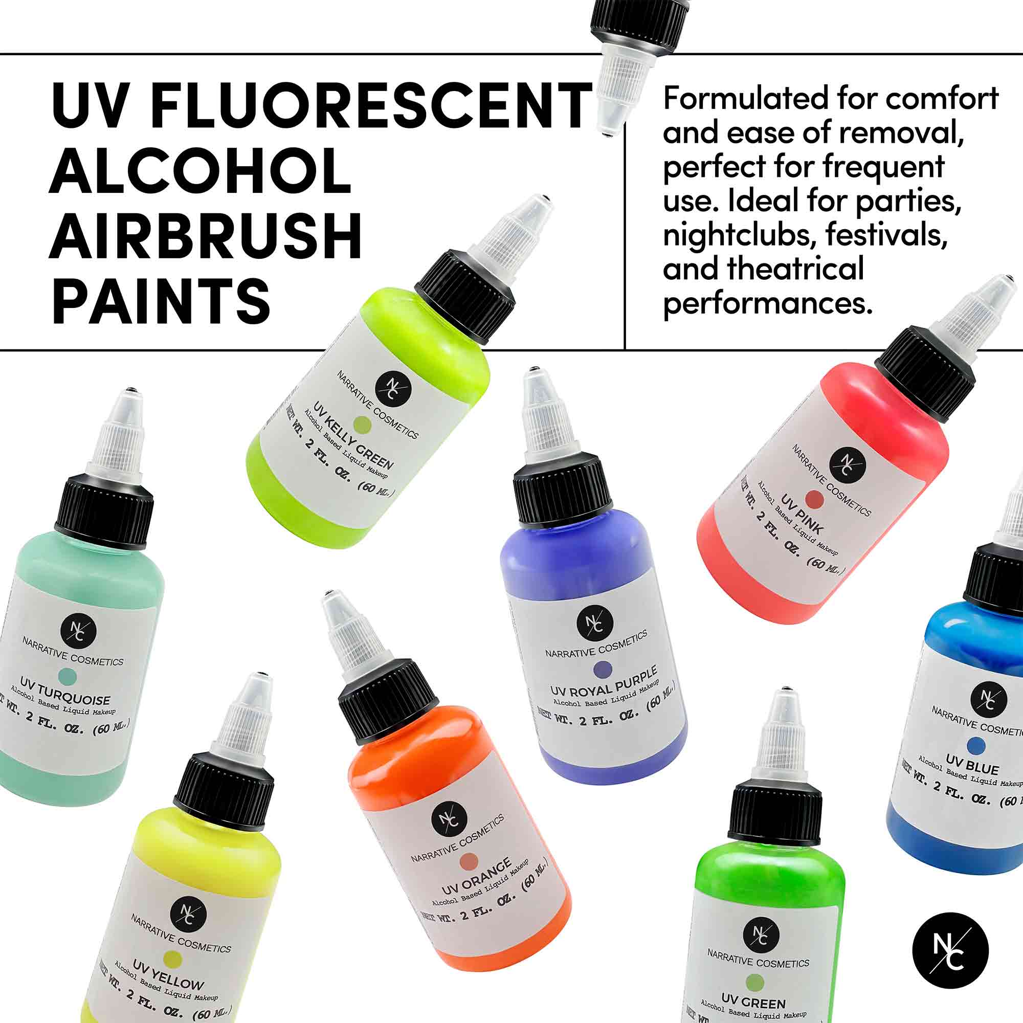 UV Fluorescent Alcohol Airbrush Paints — 2 fl oz / 60 ml