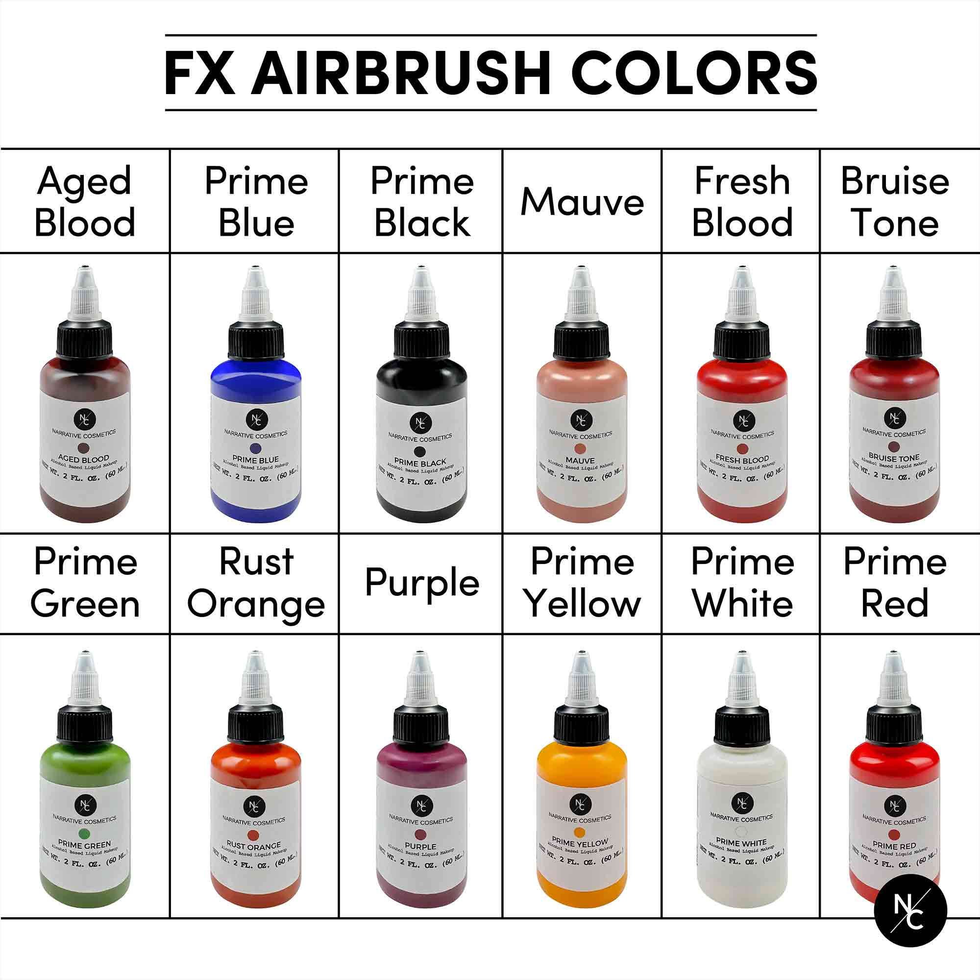 FX Alcohol Airbrush Paints color guide