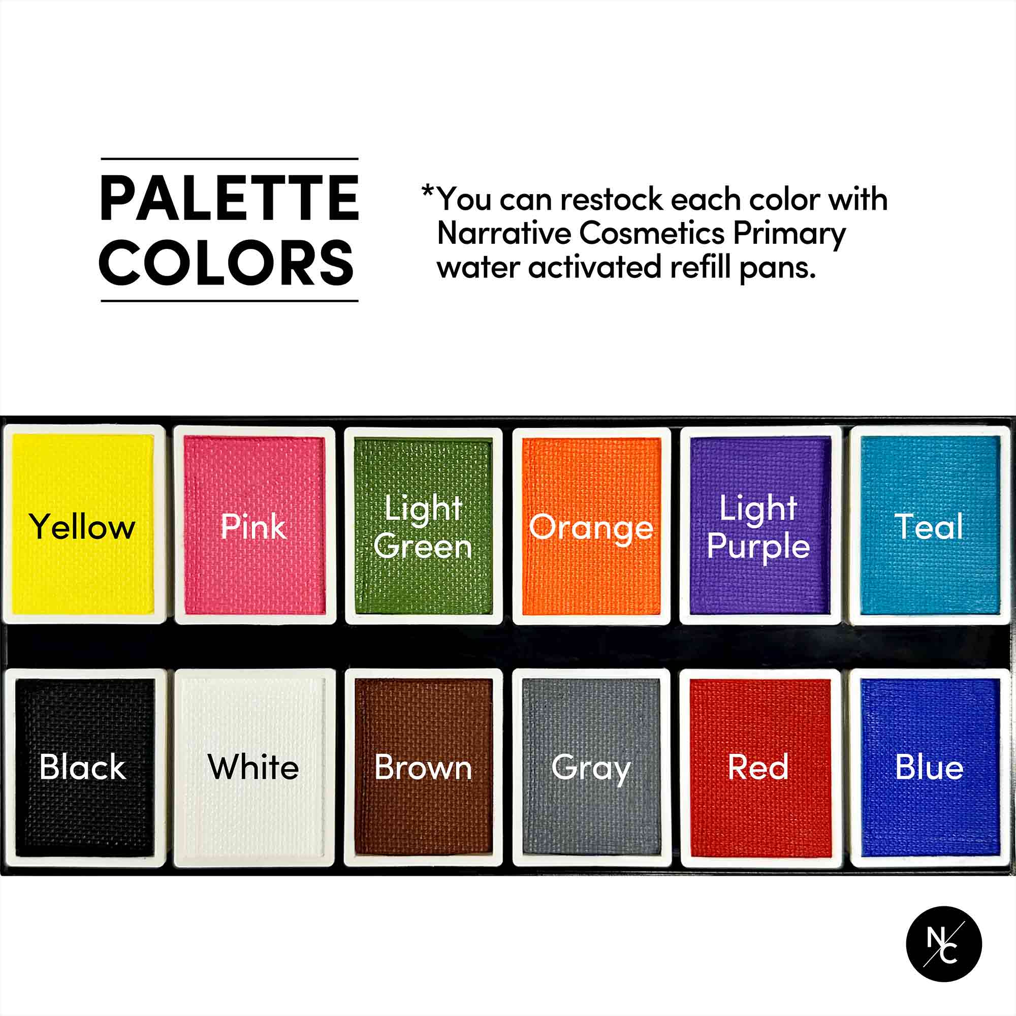 12 Color Primary Water Activated Palette