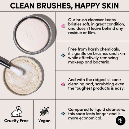 Solid Makeup Brush Cleanser Soap for Cosmetic Brushes with Silicone Cleaning Pad - Vanilla Fragrance, 2.45 Oz., Professional Makeup