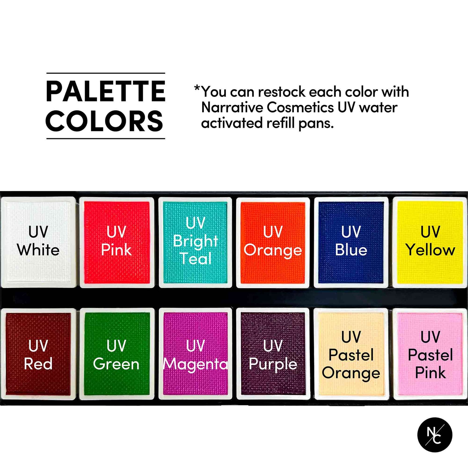 12 Color UV Water Activated Glow Palette