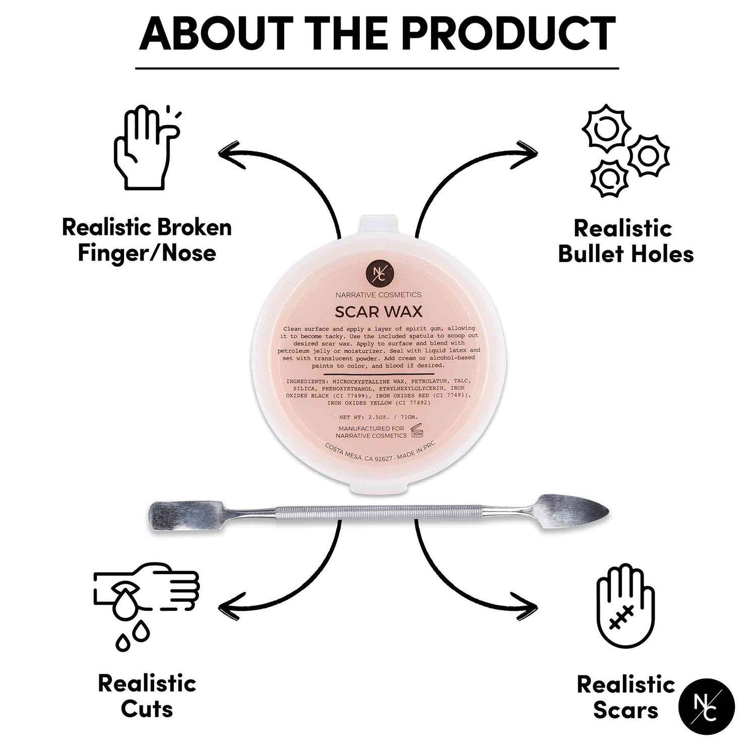 Scar Wax with Double-Ended Spatula, Moldable Wax for Realistic Cuts and Injuries