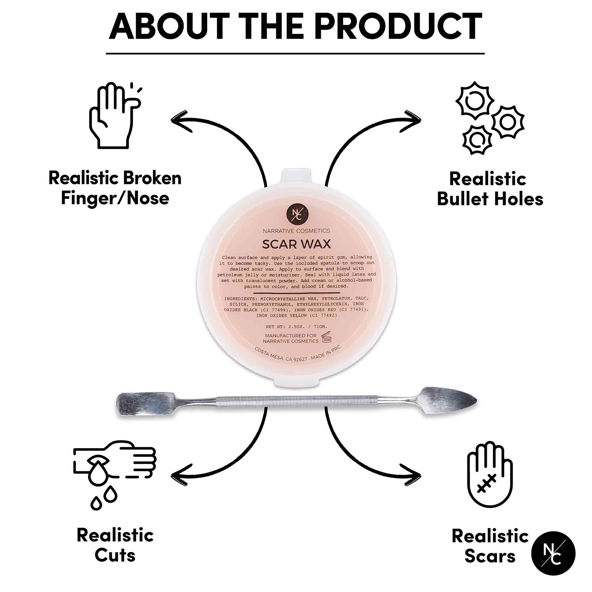 Scar Wax with Double-Ended Spatula, Moldable Wax for Realistic Cuts and Injuries