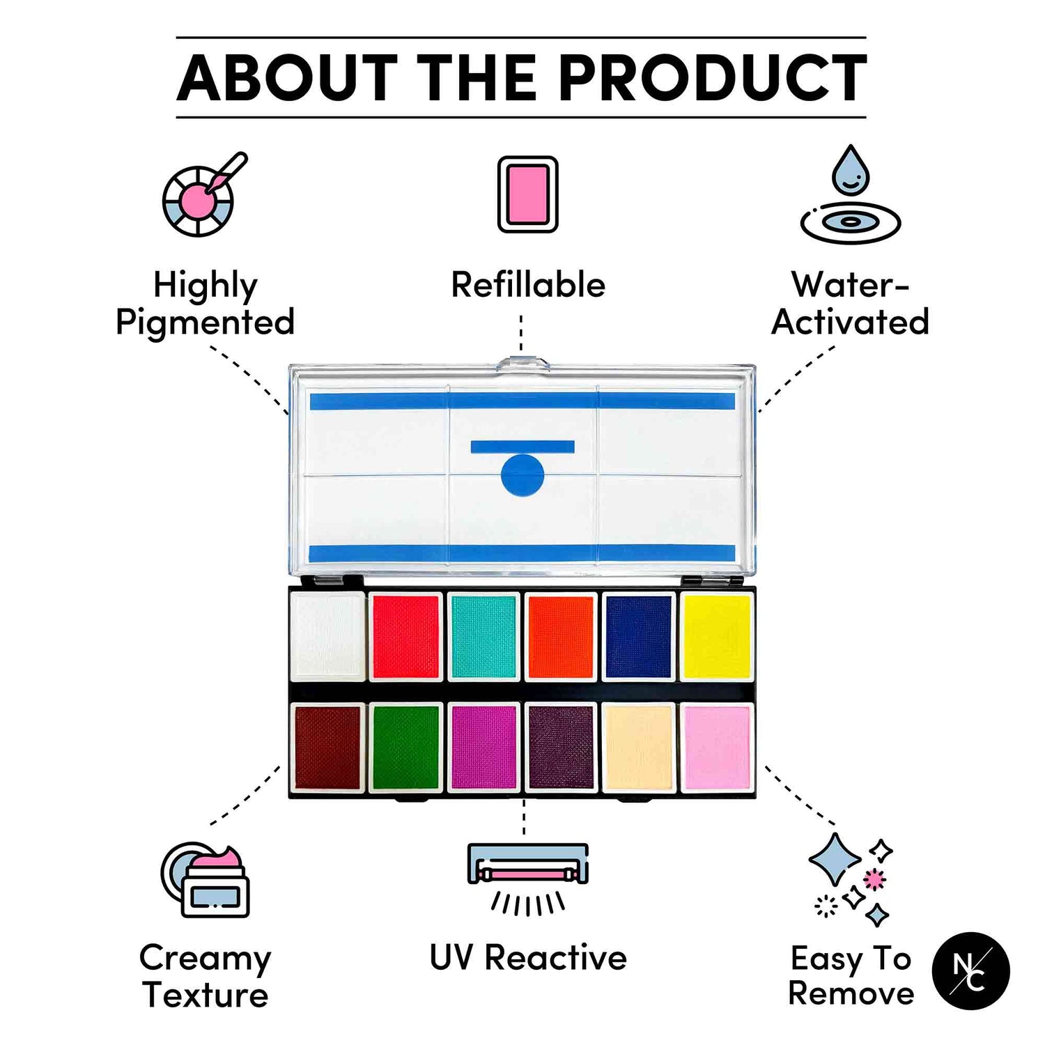 12 Color UV Water Activated Glow Palette