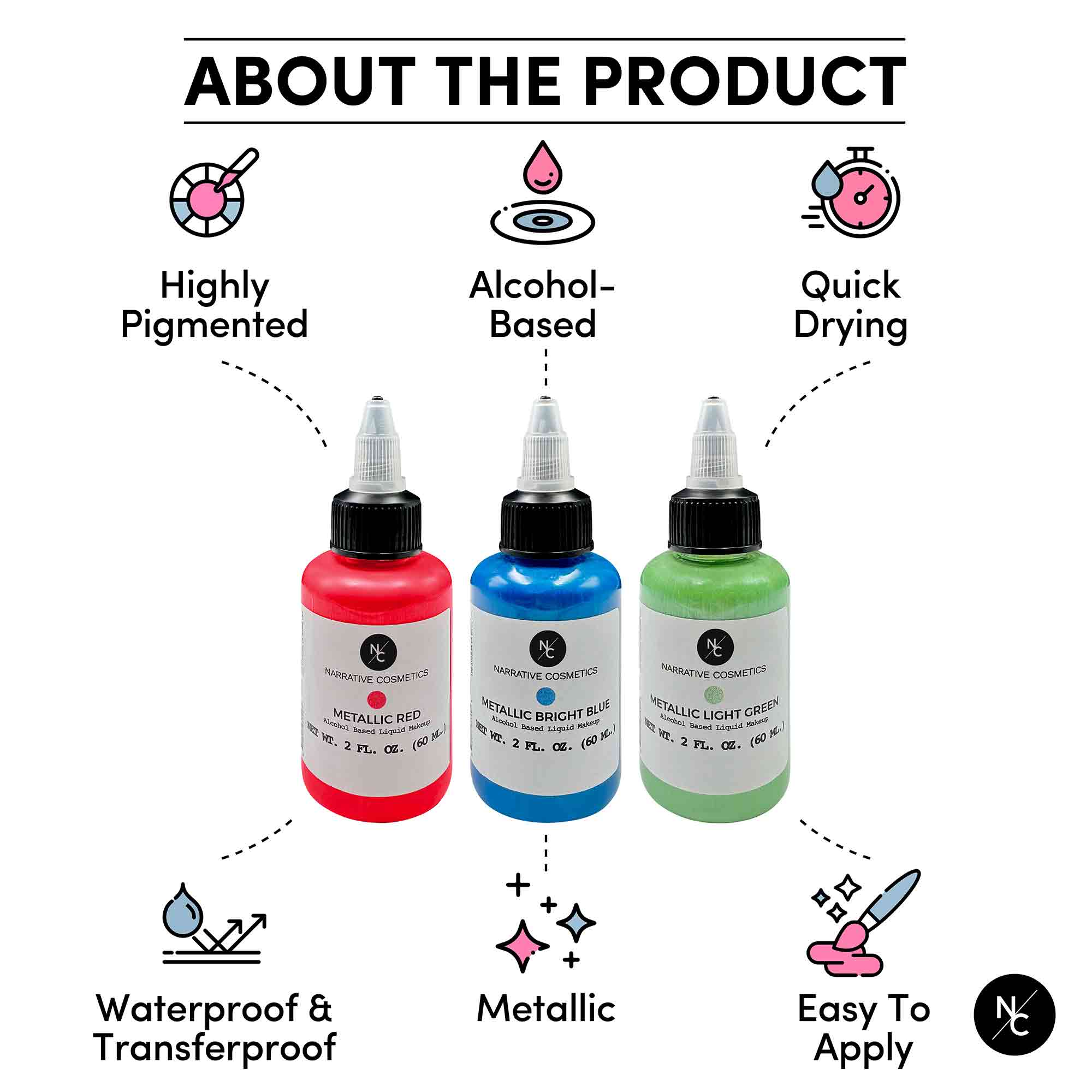Metallic Alcohol Airbrush Paints — 2 fl oz / 60 ml