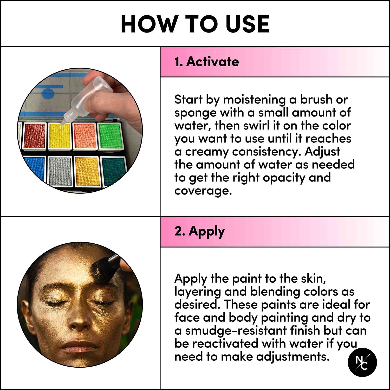 12 Color Metallic Water Activated Palette