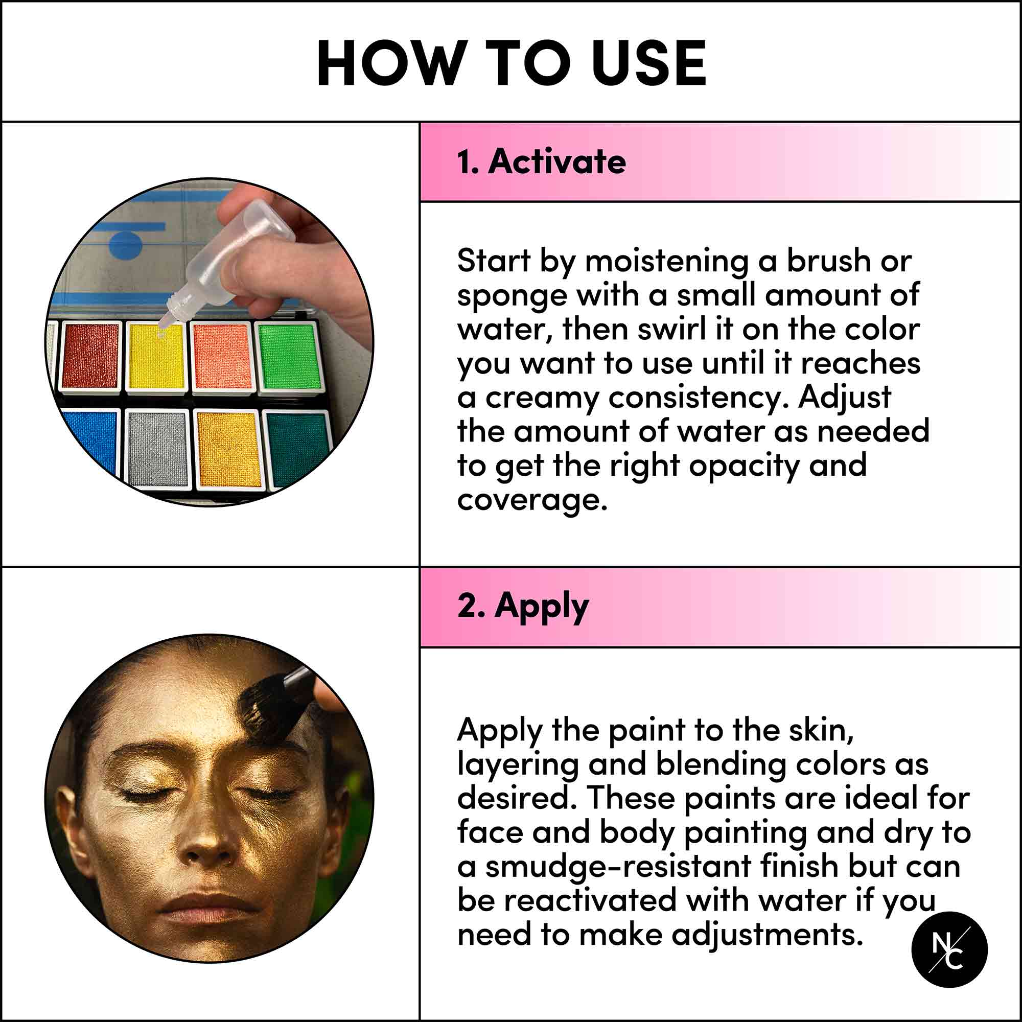 12 Color Metallic Water Activated Palette