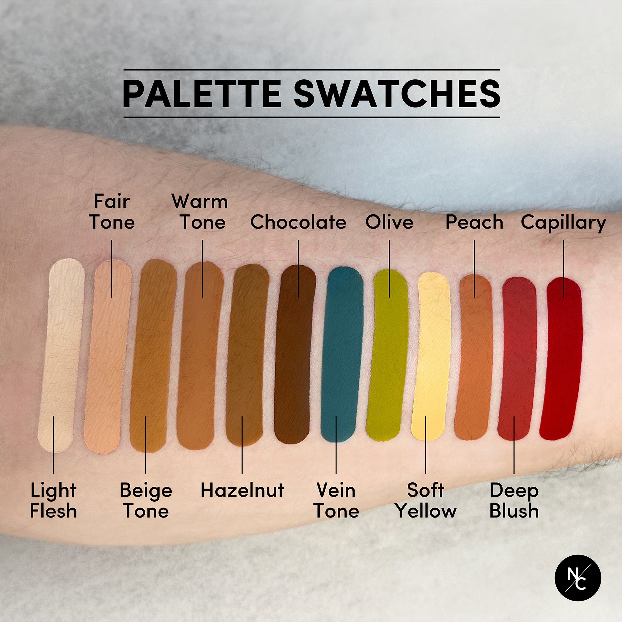 Flesh Tone Alcohol Airbrush Paints shade swatch chart