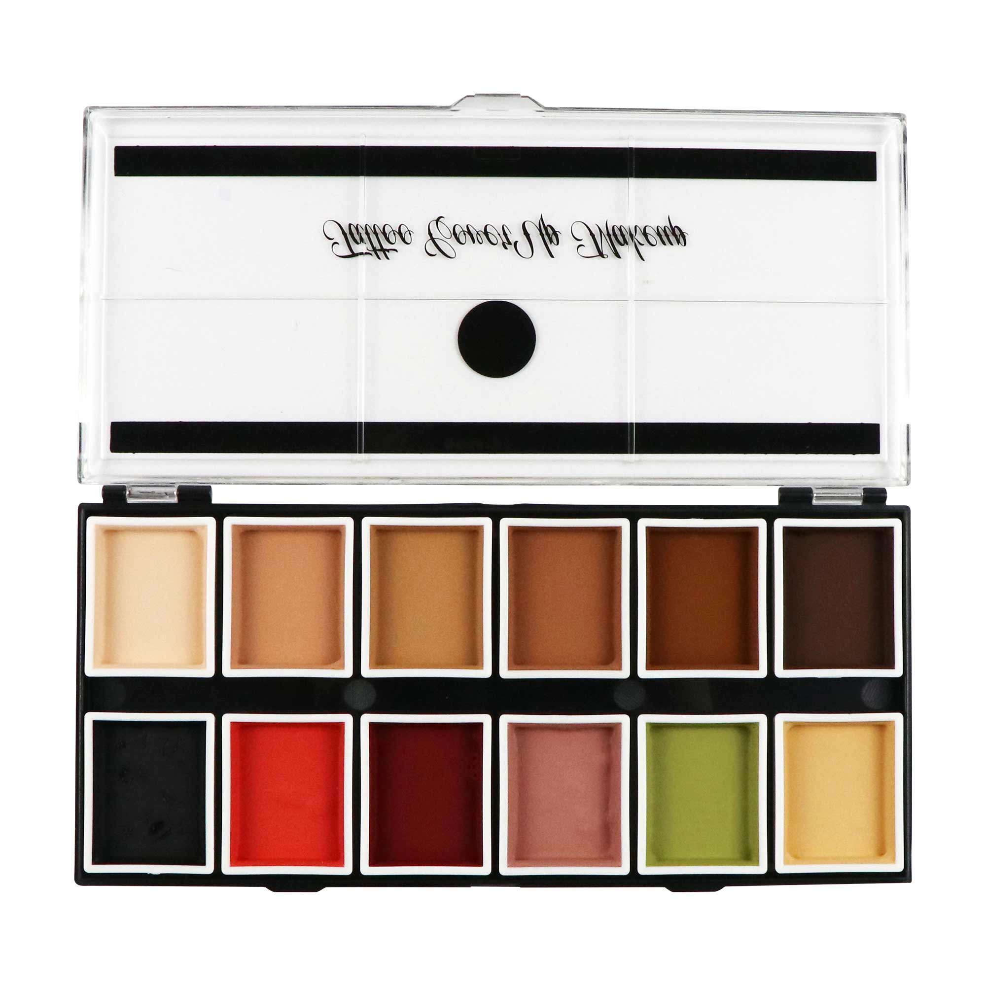 12-Color Tattoo Cover-Up Alcohol-Activated Palette in closed compact