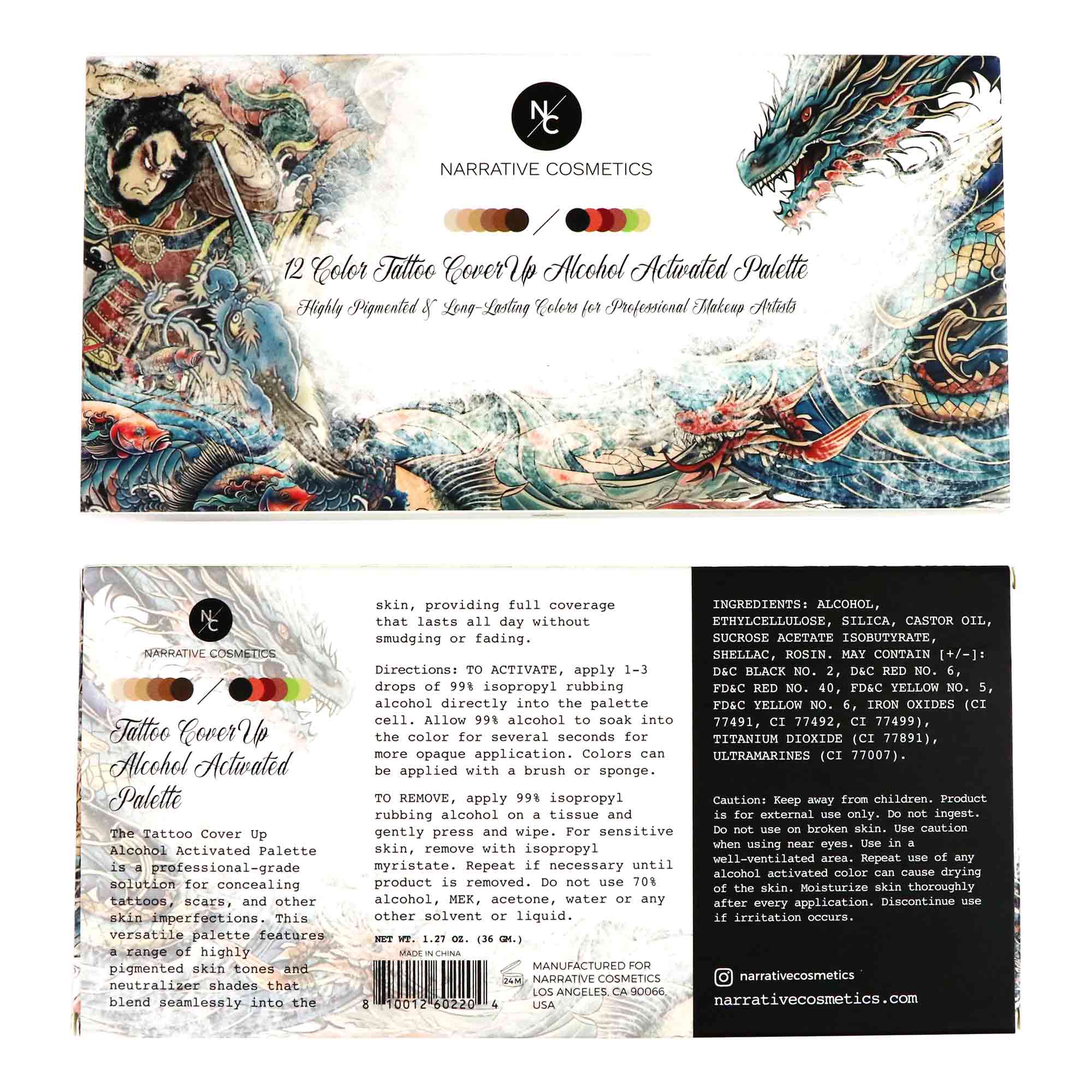 12-Color Tattoo Cover-Up Alcohol-Activated Palette branded retail packaging"