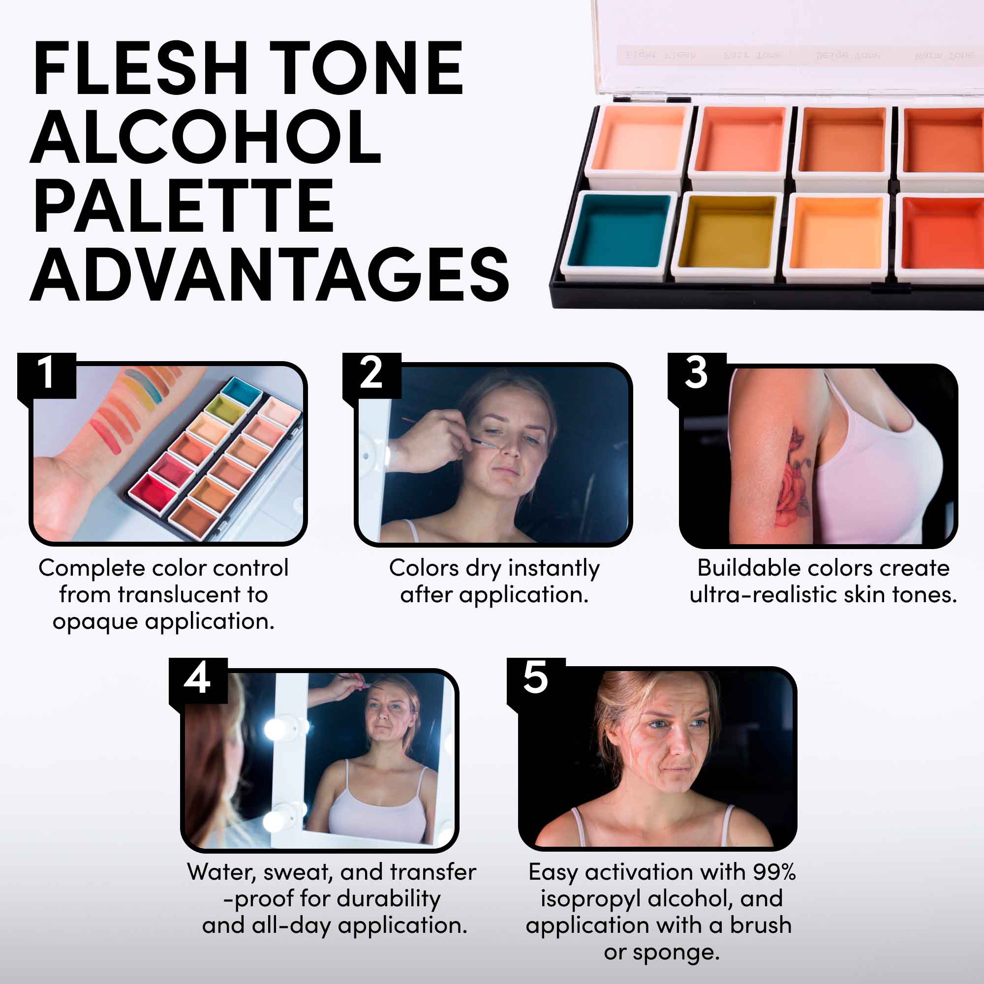 Flesh tone alcohol palette advantages infographic