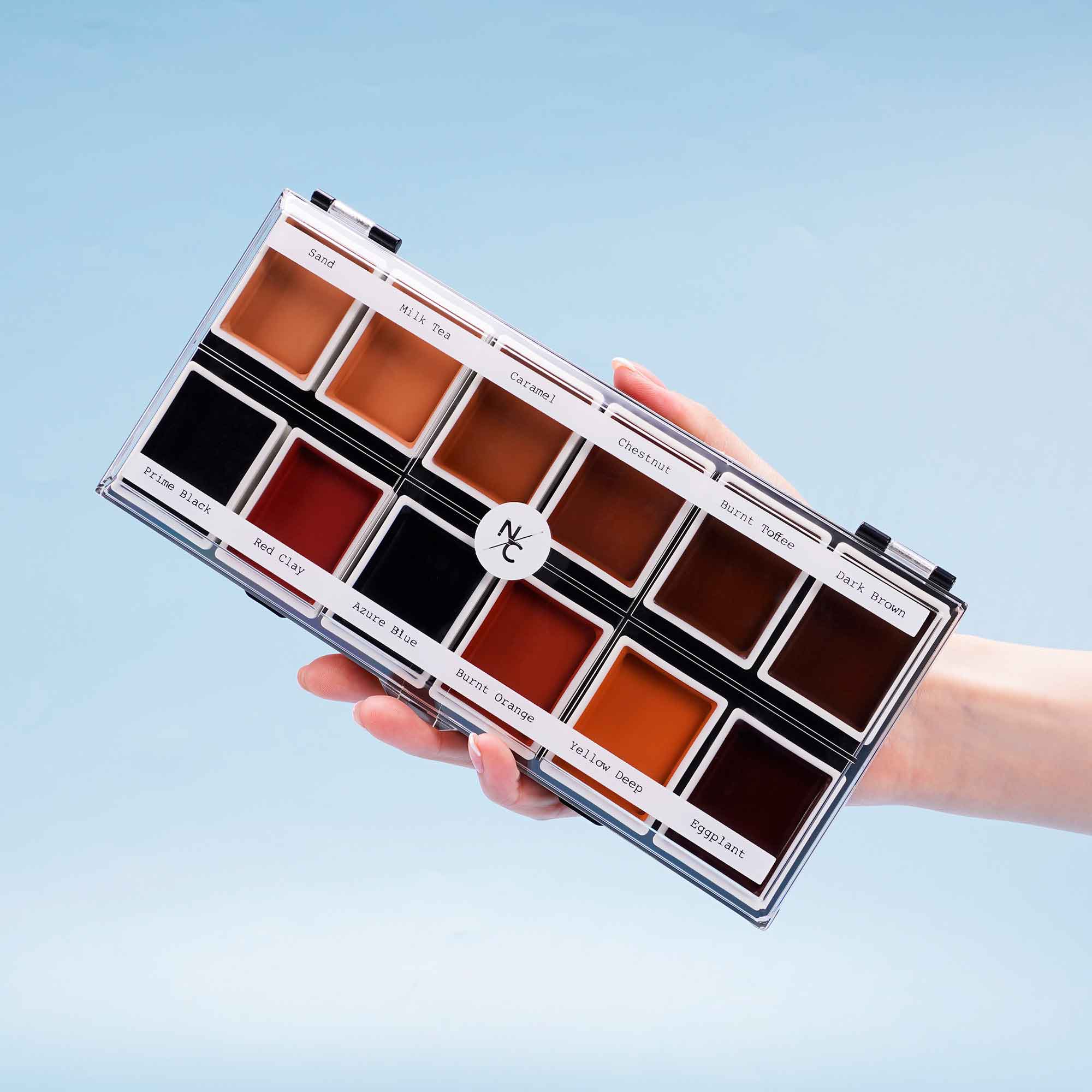 Dark Flesh Tone Alcohol Activated Palette held in hand