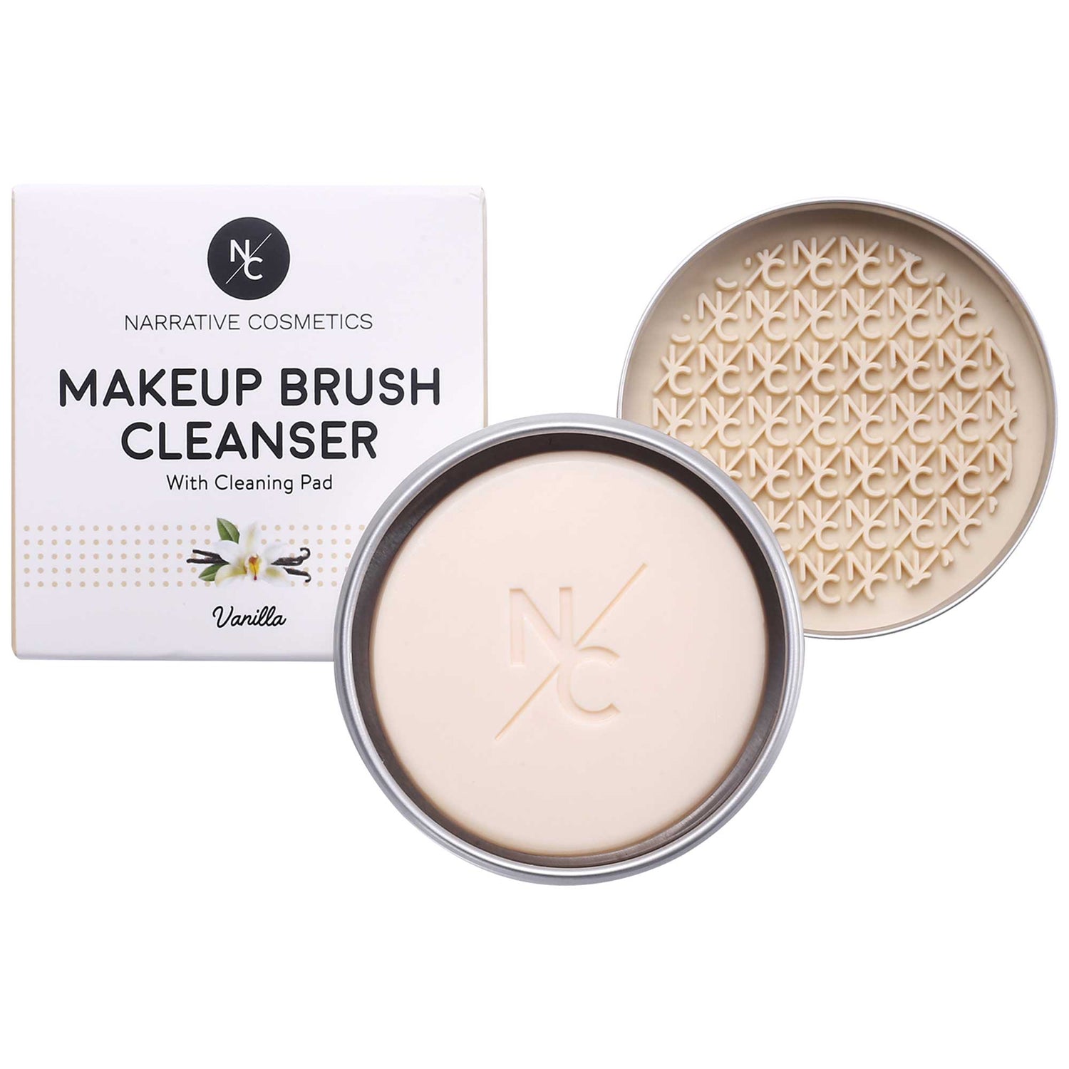 Solid Makeup Brush Cleanser Soap for Cosmetic Brushes with Silicone Cleaning Pad - Vanilla Fragrance, 2.45 Oz., Professional Makeup