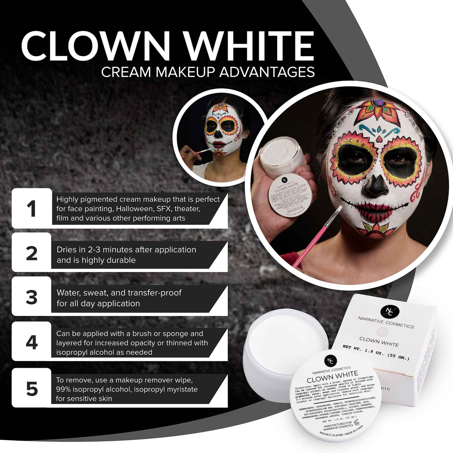 Quick Drying Clown White Cream Makeup