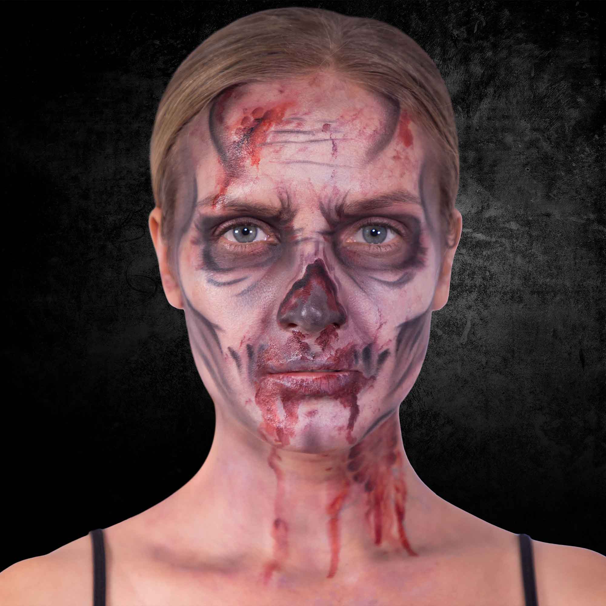  Finished zombie SFX makeup look on model
