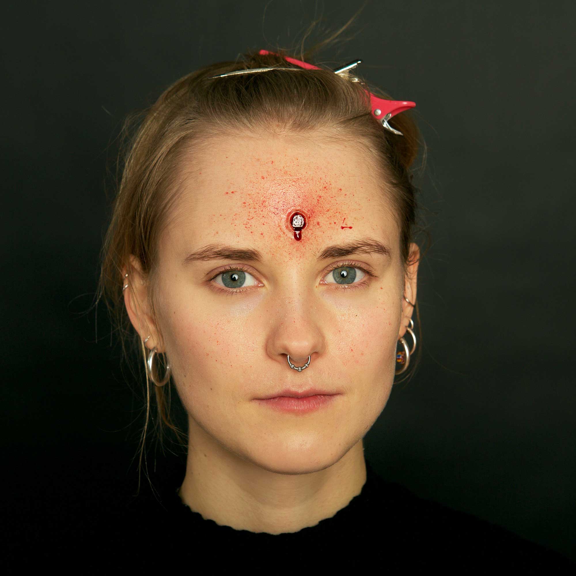 Model with Alcohol Drying Blood SFX wound makeup