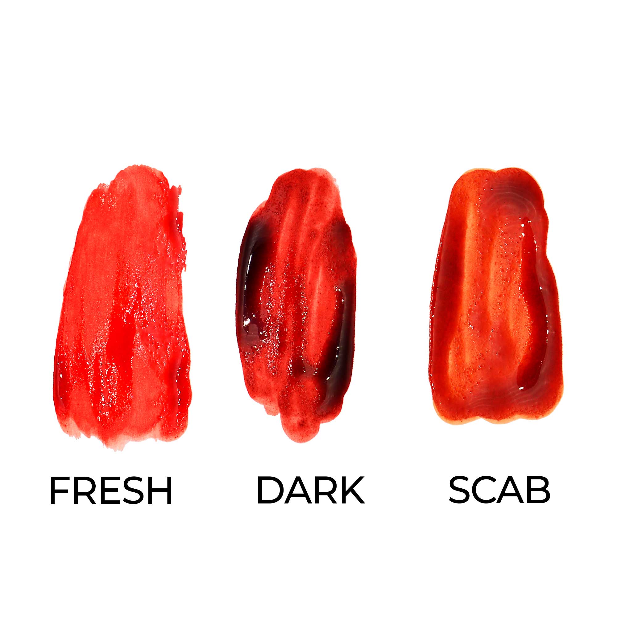 Fresh, Dark, and Scab Alcohol Drying Blood swatches